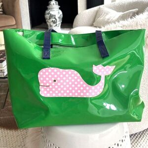 Macbeth Collection Green Patent Vinyl Whale Tote Bag Beach Pool